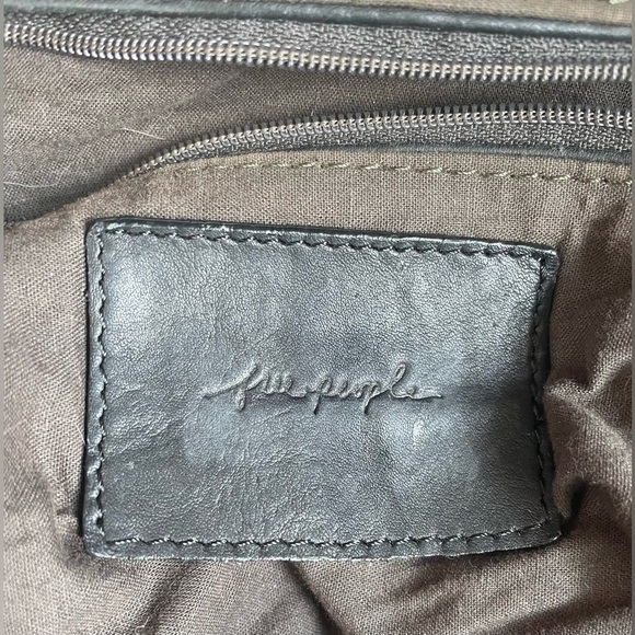 Free People Wilhelmina Canvas Leather Black / Gray/Denim Ruffle Boho Bucket Bag - Picture 5 of 5